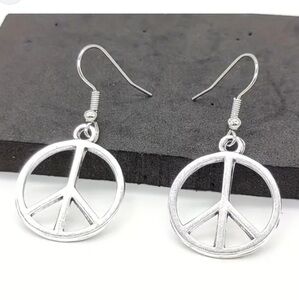Peace Sign Earrings-Pierced NEW Hand Crafted Bohemian Casual Hippie Silver